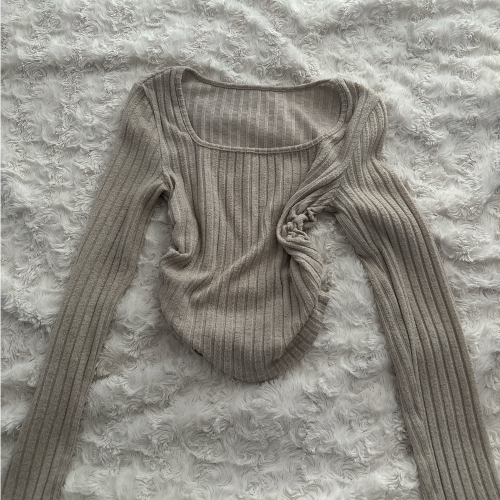 SHEIN Gray Ribbed Crew Neck Sweater